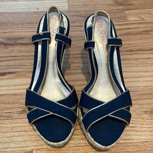 Lilly Pulitzer navy and gold wedge sandals